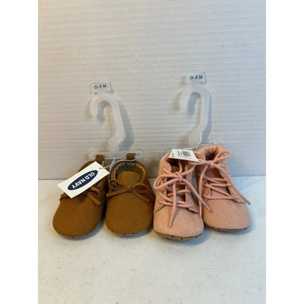 Old Navy Baby Shoes Bundle 0-3M Pink Lace Up Boots Tan Fringe Moccasins NWT